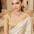 Exquisite Off-White Pure Kanjivaram Silk Saree Embroidery Work Lace Butta and Cut Work Border for Women