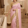 Beautiful Pink Pure Kanjivaram Silk Saree Embroidery Work Lace Border and Butta for Women