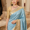 Elegant Ice Blue Pure Kanjivaram Silk Saree Embroidery Work for Women