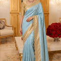 Elegant Ice Blue Pure Kanjivaram Silk Saree Embroidery Work for Women