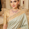 Graceful Sea Green Pure Kanjivaram Silk Saree Embroidery Work Lace Border for Women