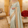 Graceful Sea Green Pure Kanjivaram Silk Saree Embroidery Work Lace Border for Women