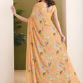 Trendy Mustard Yellow Georgette Designer Printed Saree