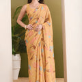 Trendy Mustard Yellow Georgette Designer Printed Saree