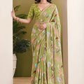 Graceful Olive Green Georgette Designer Printed Saree