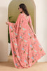 Charming Peach Pink Georgette Designer Printed Saree