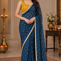 Royal Navy Blue Georgette Designer Printed Saree