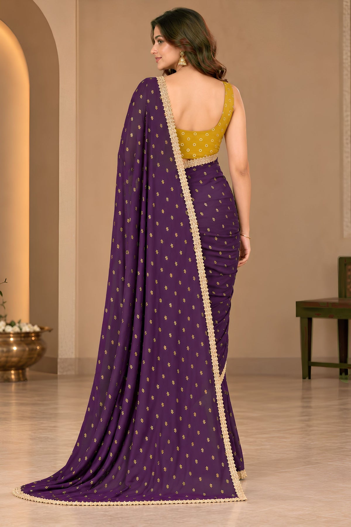 Regal Purple Georgette Designer Printed Saree