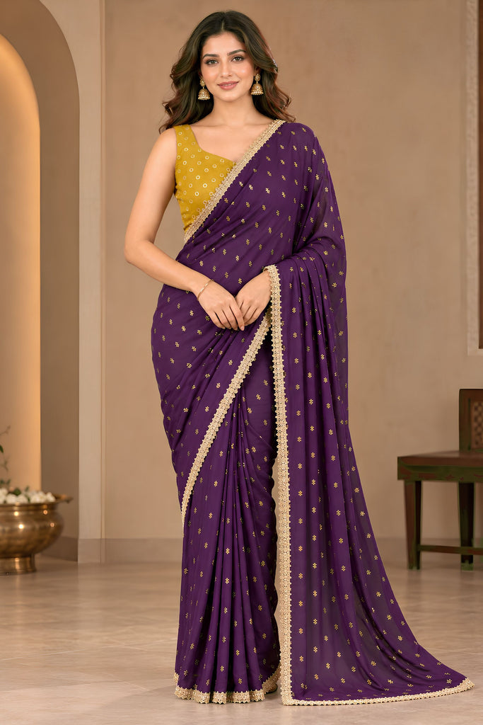 Regal Purple Georgette Designer Printed Saree