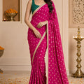 Vibrant Rani Pink Georgette Designer Printed Saree
