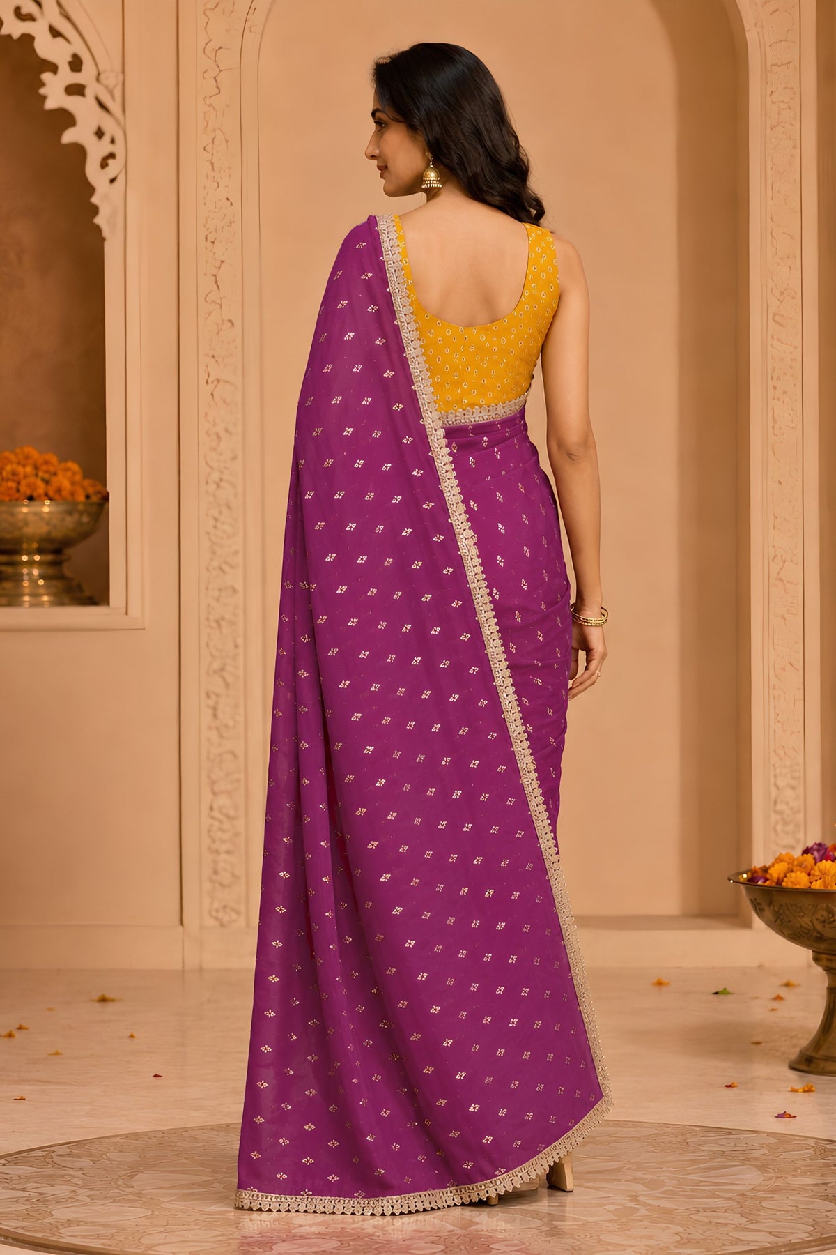 Exquisite Magenta Georgette Designer Printed Saree