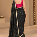 Elegant Black Georgette Designer Printed Saree