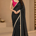 Elegant Black Georgette Designer Printed Saree