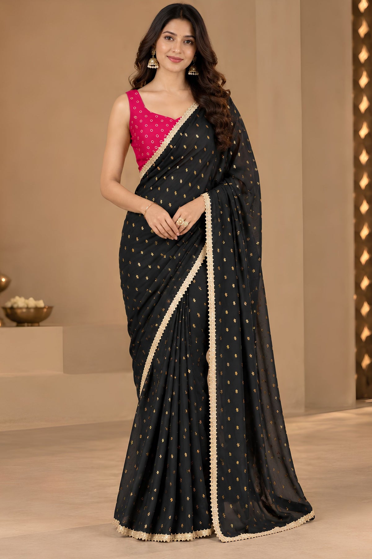 Elegant Black Georgette Designer Printed Saree