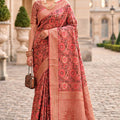 Gorgeous Coral Pink Banarasi Silk Woven Saree for Women