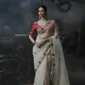 Royal Off White Soft Tissue Silk Embroidery Sequin Thread Work Saree 