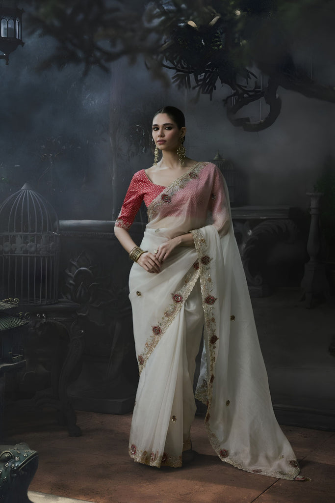 Royal Off White Soft Tissue Silk Embroidery Sequin Thread Work Saree 