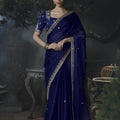 Royal Blue Soft Tissue Silk Embroidery Sequin Thread Work Saree for Women
