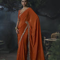 Graceful Rust Orange Soft Tissue Silk Embroidery Sequin Thread Work Saree