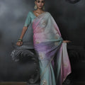 Pastel Multicolor Soft Tissue Silk Embroidery Sequin Thread Work Saree 
