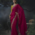 Luxury Rani Pink Soft Tissue Silk Embroidery Sequin Thread Work Saree