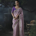 Royal Lavender Pink Soft Tissue Silk Embroidery Sequin Thread Work Saree