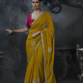 Elegant Mustard Yellow Soft Tissue Silk Embroidery Sequin Thread Work Saree