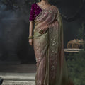 Premium Pastel Pink Soft Tissue Silk Embroidery Sequin Thread Work Saree