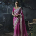 Beautiful Pink Soft Tissue Silk Embroidery Sequin Thread Work Saree 