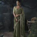 Graceful Olive Green Soft Tissue Silk Embroidery Sequin Thread Work Saree