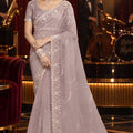 Exquisite Mauve Fancy Tissue Organza Net Sequin Embroidery Work Saree for Women