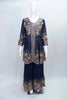 Navy Blue Sharara Suit with Mirror Work, Floral Embroidery, and Matching Dupatta