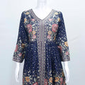 Navy Blue Sharara Suit with Mirror Work, Floral Embroidery, and Matching Dupatta
