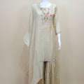 Beige Organza Sharara Suit with Floral Embroidered Kurti and Dupatta