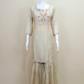 Beige Organza Sharara Suit with Floral Embroidered Kurti and Dupatta