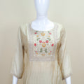 Beige Organza Sharara Suit with Floral Embroidered Kurti and Dupatta