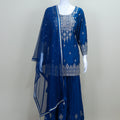 Royal Blue Georgette Sharara Suit with Silver Embroidery and Net Dupatta