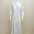 White Mirror Work Anarkali Kurta Set with Multicolor Bandhani Dupatta