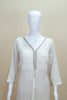 White Mirror Work Anarkali Kurta Set with Multicolor Bandhani Dupatta