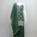 Bottle Green Georgette Sharara Suit with Silver Zari Embroidery and Dupatta