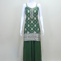 Bottle Green Georgette Sharara Suit with Silver Zari Embroidery and Dupatta