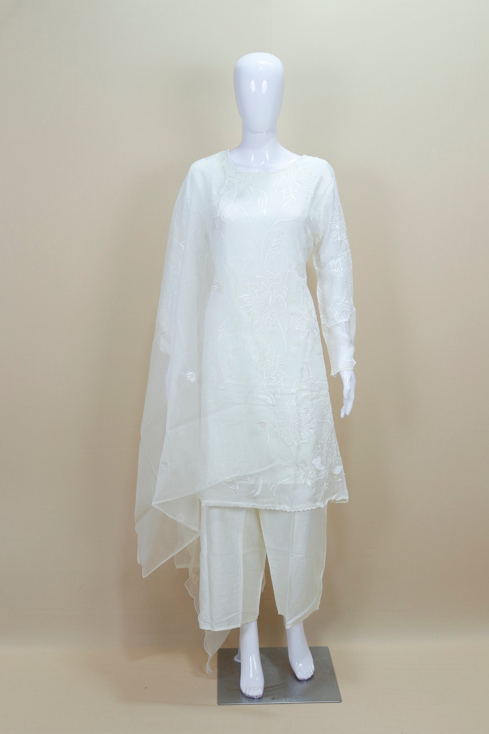 White Chikankari Cotton Kurta Set with Dupatta Elegant Ethnic Wear 