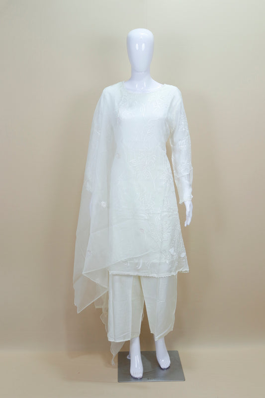White Chikankari Cotton Kurta Set with Dupatta Elegant Ethnic Wear 