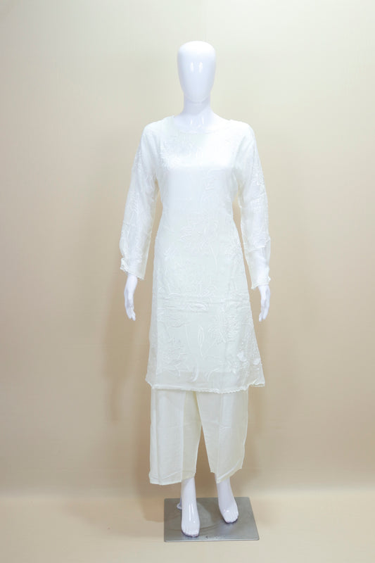 White Chikankari Cotton Kurta Set with Dupatta Elegant Ethnic Wear