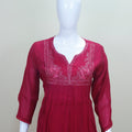 Wine Red Georgette Kurta Set with Embroidered Neckline and Dupatta