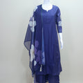 Royal Blue Cotton Kurta Set with Printed Organza Dupatta Bead Detailing