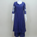 Royal Blue Cotton Kurta Set with Printed Organza Dupatta Bead Detailing