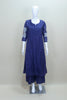 Royal Blue Cotton Kurta Set with Printed Organza Dupatta Bead Detailing