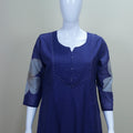Royal Blue Cotton Kurta Set with Printed Organza Dupatta Bead Detailing