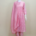 Blush Pink Chikankari Kurta Set with Embroidered Pants and Dupatta